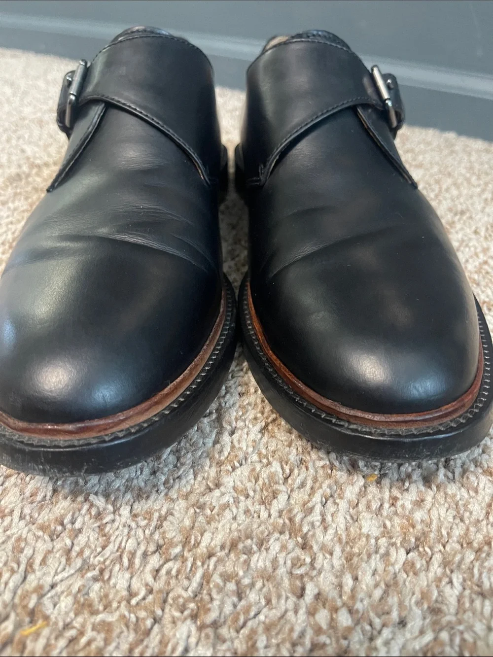 Coach Black Leather Single-Buckle Monk Strap Oxfords